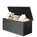 190 Gallon Metal Deck Box, Waterproof Steel Outdoor Box, Large Patio Furniture Storage Cabinet, Lockable Storage Bench for Porch Package Delivery, Pillows, Cushions, Pool, Tools, Backyard, Grey