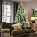 7.5FT Christmas Tree with 450 Warm White LED Lights – 1588 PVC & Hard Needle Tips, 92 Pine Cones, Hinged Branch Design, Sturdy Metal Stand – Full Realistic Holiday Tree