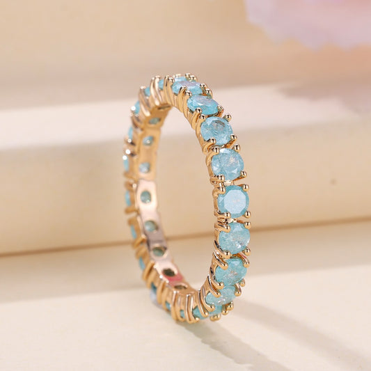 French Retro Champagne Gold Blue Ice Flower Zirconium Full Diamond Ring