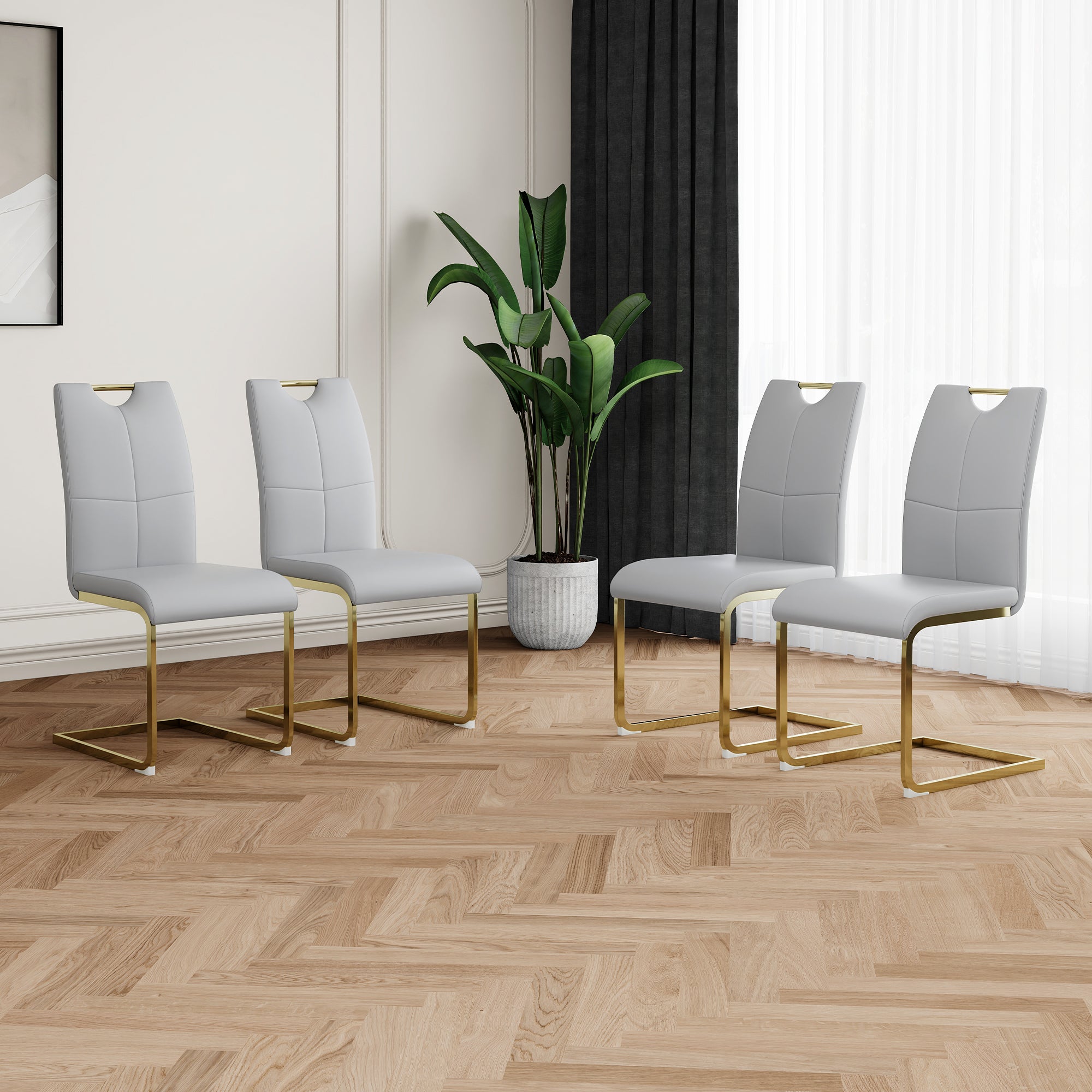 Modern Dining Chairs with Faux Leather Padded Seat Dining Living Room Chairs Upholstered Chair with gold Metal Legs Design for Kitchen, Living, Bedroom, Dining Room Side Chairs Set of 4