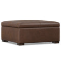 Gabbie Square Coffee Table Storage Ottoman in Distressed Chestnut Brown Vegan Leather, 36 inch Wide with Solid Wood Frame and Lift-Up Storage