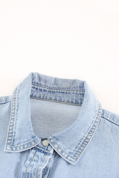 Blue Button Up Short Sleeve Denim Shirt Dress - Eloy Royal