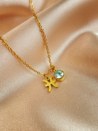 12 Twelve Constellations Necklace Titanium Steel Gold-plated Non-fading Clavicle Chain Colored Gem Pendant