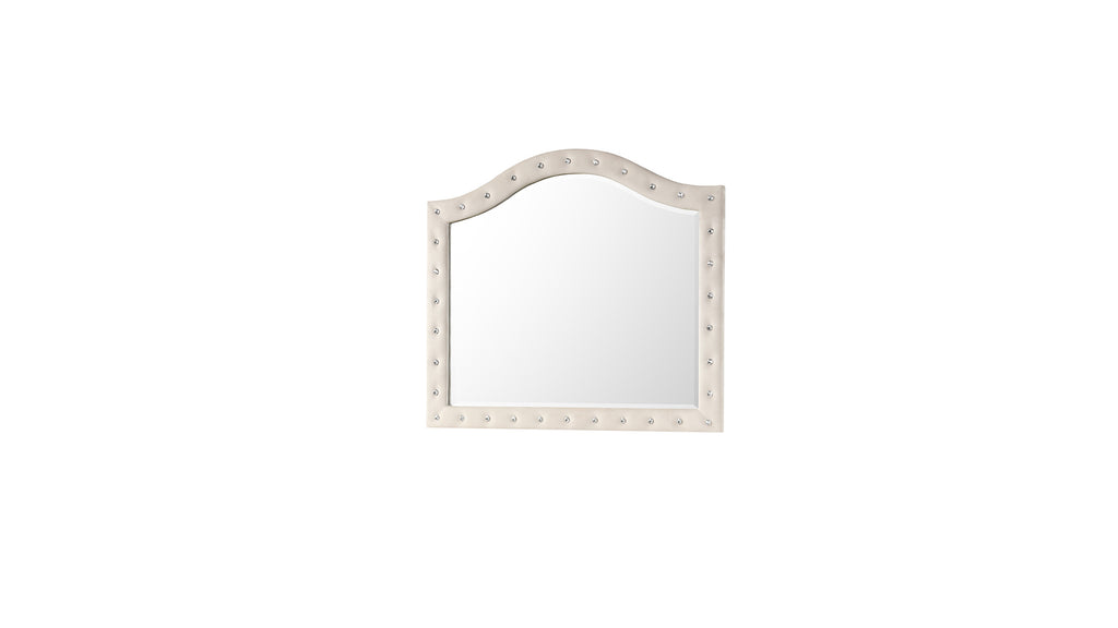 Sophia Modern Style Crystal Tufted Upholstery Mirror finished with Velvet Fabric made with Wood in Cream(INCLUDES MIRROR ONLY) same as G150108591 (NJ inventory)