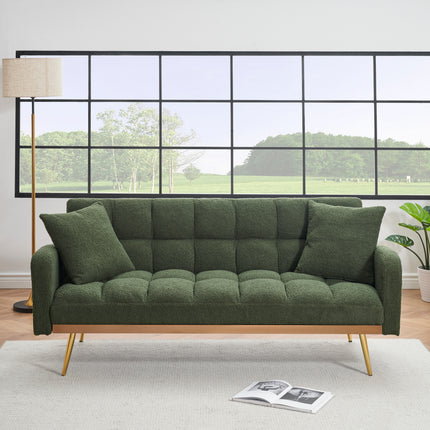 69 Inch Sofa Bed Green with Adjustable Teddy Sofa for Small Space Living Room and Bedroom
