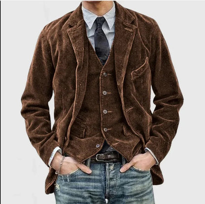 Corduroy Jacket Winter Solid Color Casual Blazer Fashion Warm Men Coat