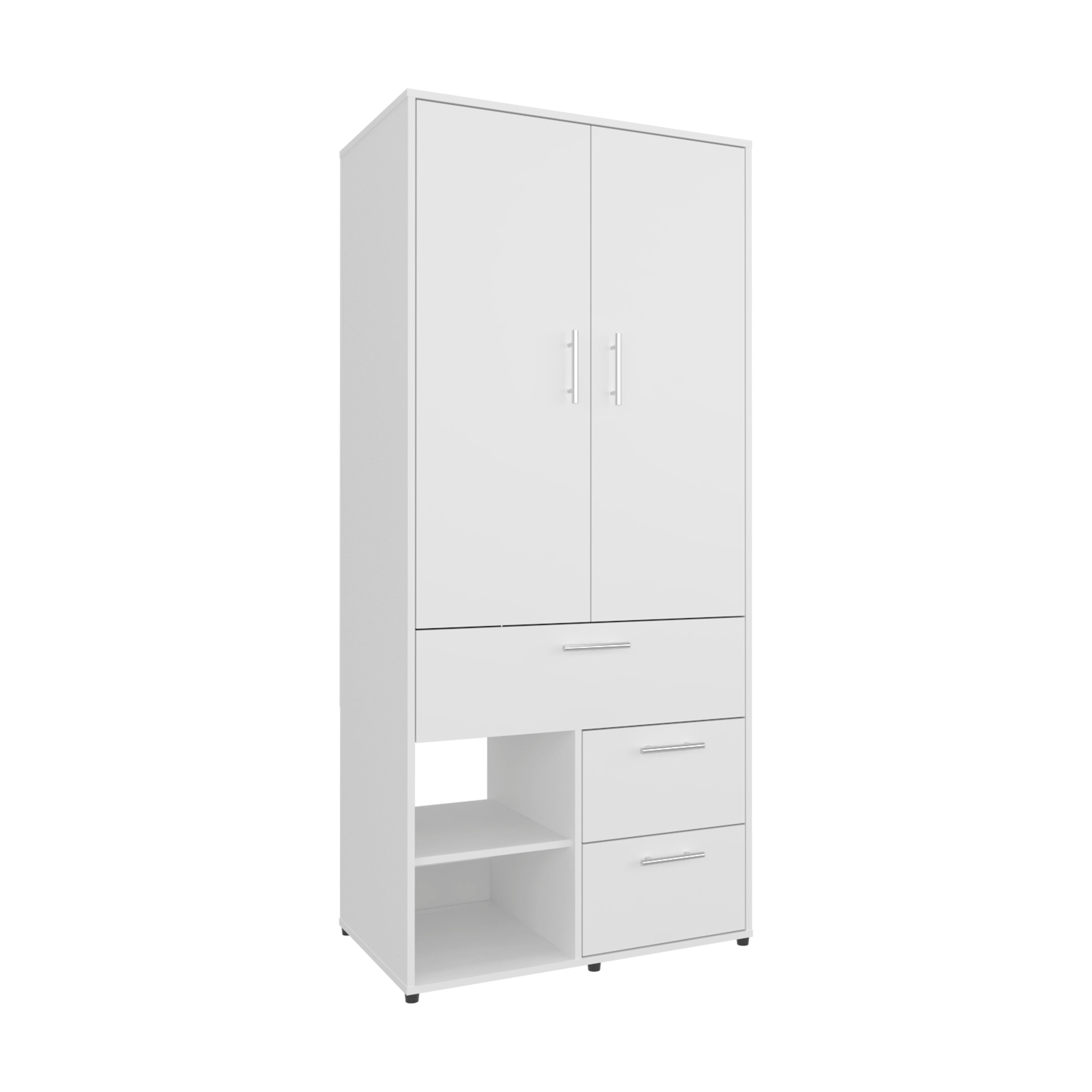 Alpine Armoire with Double Doors, Interior Hanging Rod, Shoe Racks and Multiple Drawers, Freestanding Wardrobe