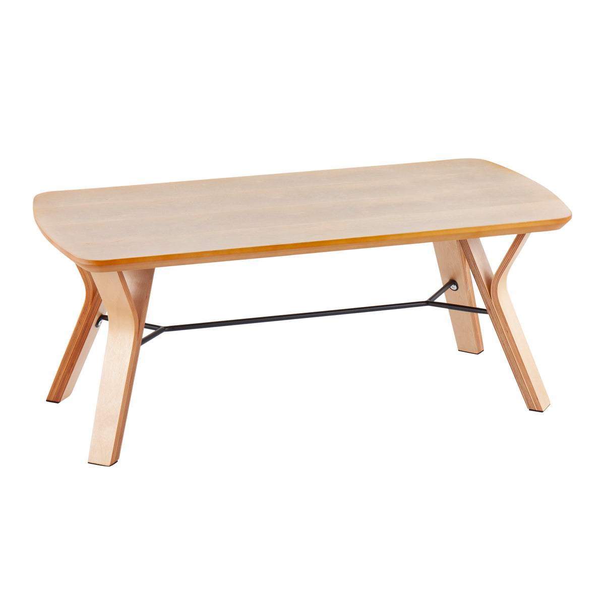 Folia Mid-Century Modern Bench in Natural Wood by