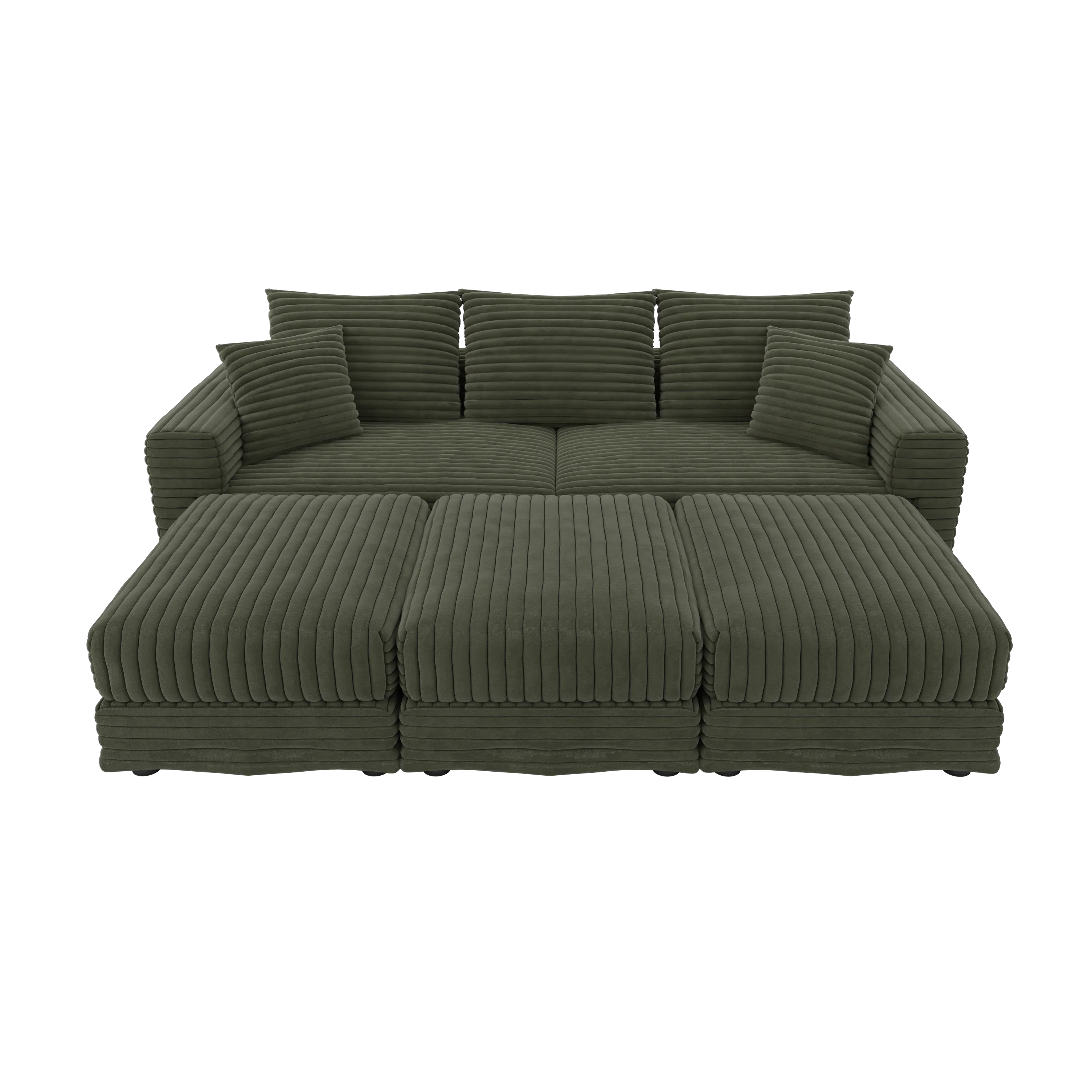 82.7 'Plush Corduroy 3-Seat Sofa,Modern Comfy Upholstered Sofa Cloud Couch,Deep Seat Couches with Soft Pillows and 3 Ottomans,Convertible Sofa Lounge Chair,Green - Eloy Royal