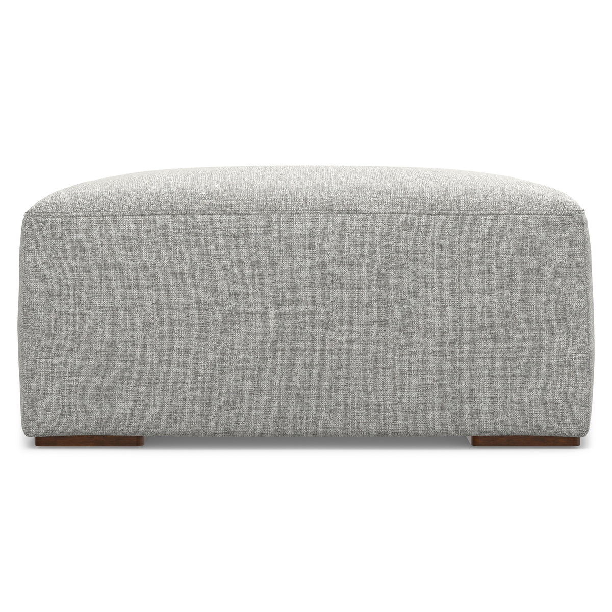 Rex Ottoman in Pale Grey Performance Fabric with Solid Wood Frame, Modern Boxy Design for Living Room or Sectional Use