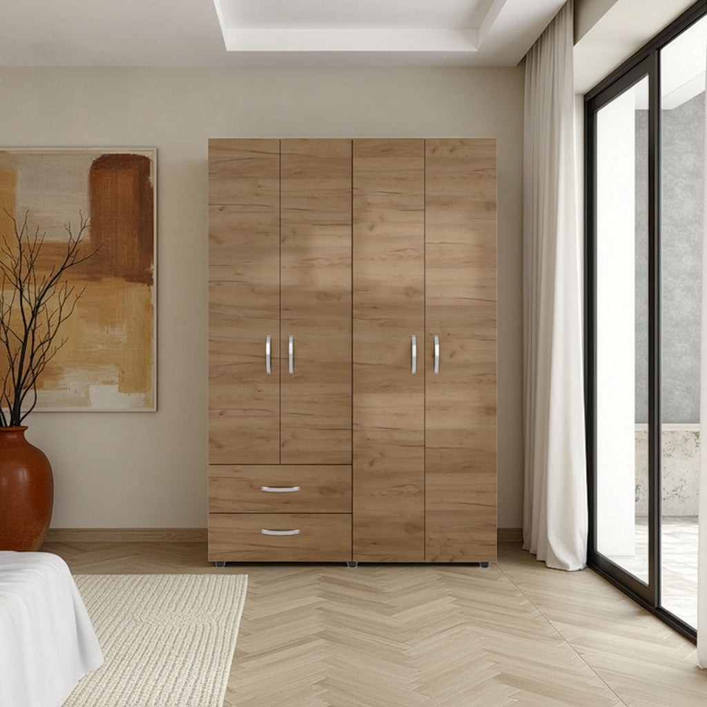Armoire, 4 Doors, 2 Drawers, 3 Shelves, 70.9' H, Natural Oak  - Bedroom