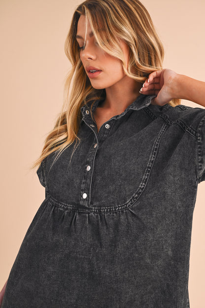 Black Vintage Snap Buttoned Mini Denim Dress - Eloy Royal