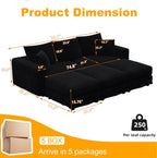 82.7 'Plush Corduroy 3-Seat Sofa,Modern Comfy Upholstered Sofa Cloud Couch,Deep Seat Couches with Soft Pillows and 3 Ottomans,Convertible Sofa Lounge Chair,Black - Eloy Royal