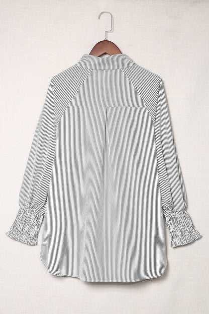 Light Blue Striped Casual Shirred Cuffs Shirt - Eloy Royal