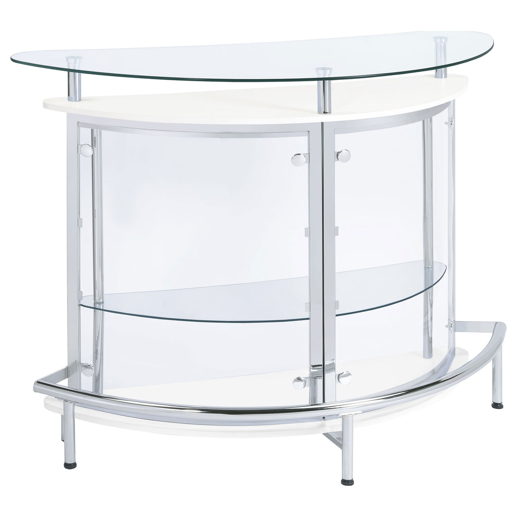 Strick White Freestanding Glass Top Home Bar Wine Cabinet with Metal Frame, White Finish, Wood and Metal Construction