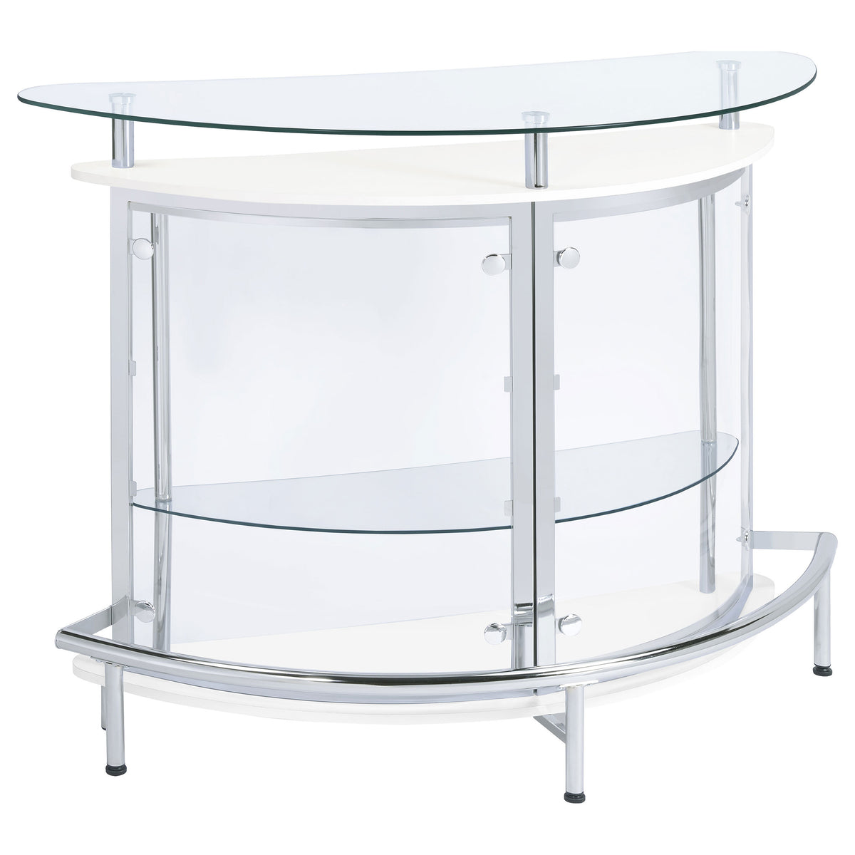 Strick White Freestanding Glass Top Home Bar Wine Cabinet with Metal Frame, White Finish, Wood and Metal Construction