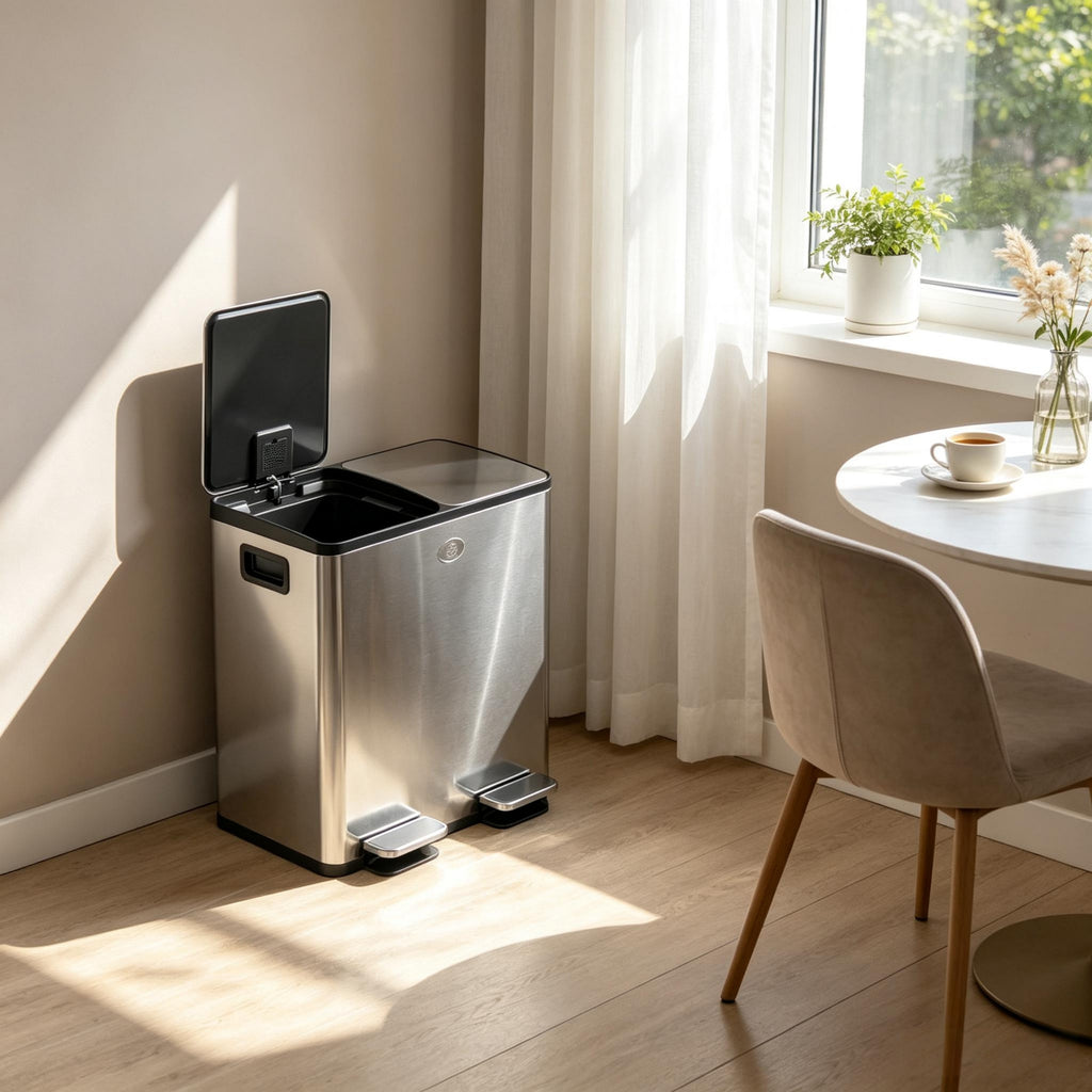 Dual Compartment Step Trash Can with Separate Lids,Waste Separator,Hygienic Foot-Operated Garbage Can