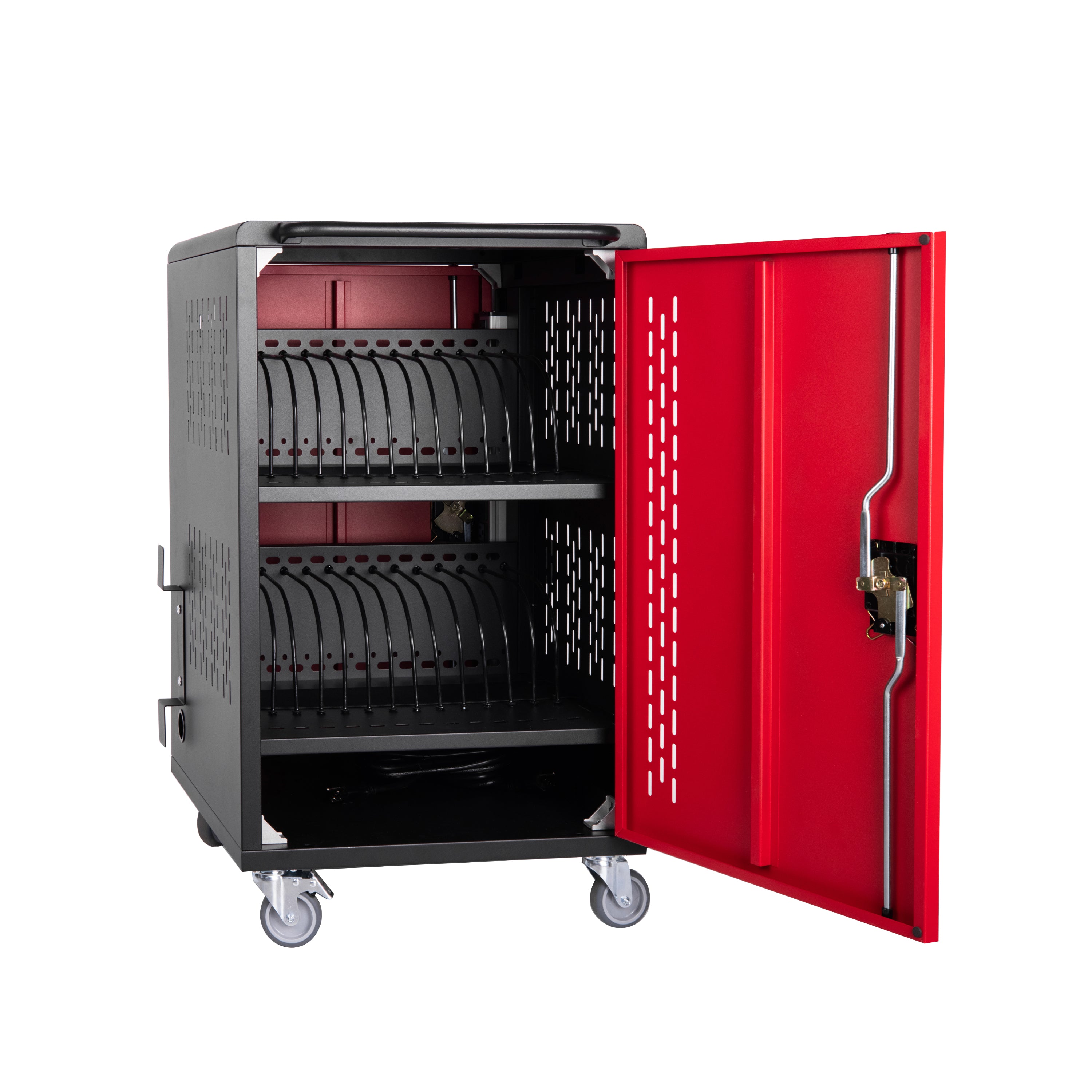 32 Bay Mobile School Charging Cart Station for Chromebook, Tablet and Laptop Computer with Power Strip Included, Assembly Required-BLACK