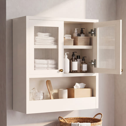 OMCHOM Bathroom Wall Cabinet with Acrylic Doors, Wall Mounted Bathroom Storage Cabinet, Farmhouse Style, Adjustable Shelf, Toilet Paper Holder