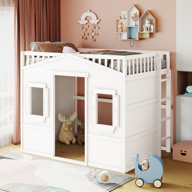 Full Size House Loft Bed With Ladder-White(OLD SKU:LT000337AAK)