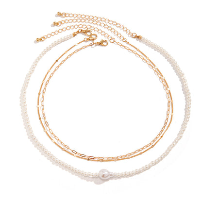 Women's Simple Slim Chain Multi-layer Imitation Pearl Necklace