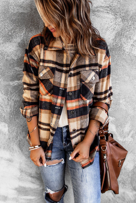 Wholesale Brown Plaid Button Up Long Sleeve Flannel Shacket - Eloy Royal