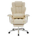 Office Chair, Big and Tall Executive Office Chair with Footrest, Leather Computer Chair, Ergonomic Reclining Chair High Back , Large Home Office Chair (Beige)