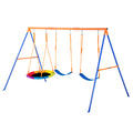 Swing Sets for Backyard, 600lbs Load Capacity Swing Set, with 1 Saucer Swing Seat, 2 Belt Swing Seats, Heavy Duty A-Frame Metal Swing Stand and Adjustable Rope, Swingset Outdoor for Kids
