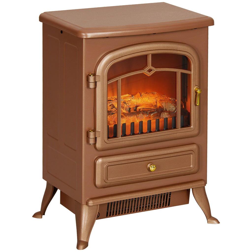 HOMCOM 22' Electric Fireplace Heater, Freestanding Fire Place Stove with Realistic LED Flames and Logs, and Overheating Protection, 750W/1500W, Dark Brown