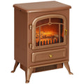 HOMCOM 22' Electric Fireplace Heater, Freestanding Fire Place Stove with Realistic LED Flames and Logs, and Overheating Protection, 750W/1500W, Dark Brown