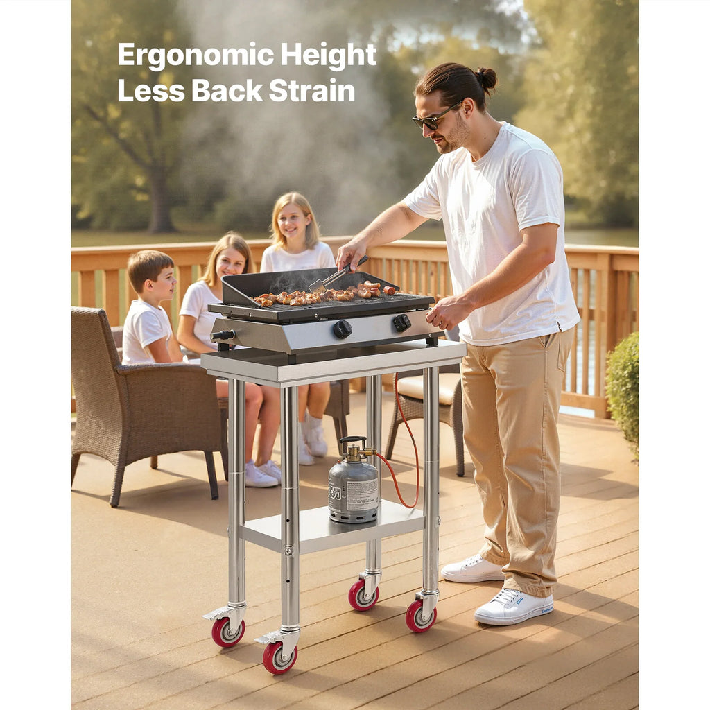 Stainless Steel Table, 24 x 18 Inches Food Prep Worktable with Wheels, Kitchen Prep Table with Adjustable Undershelf Workstations for Commercial Kitchen, Restaurant, Hotel and Garage, Outdoor - Eloy Royal