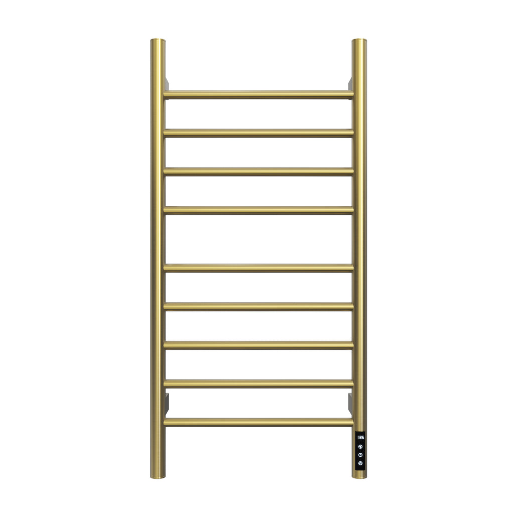Brushed Gold Heated Towel Rack for Bathroom,Wall Mounted with Intelligent Touch Screen Timer, 9-Bar Towel Warmer, 304 Stainless Steel Polished, Plug-in/Hard-Wired