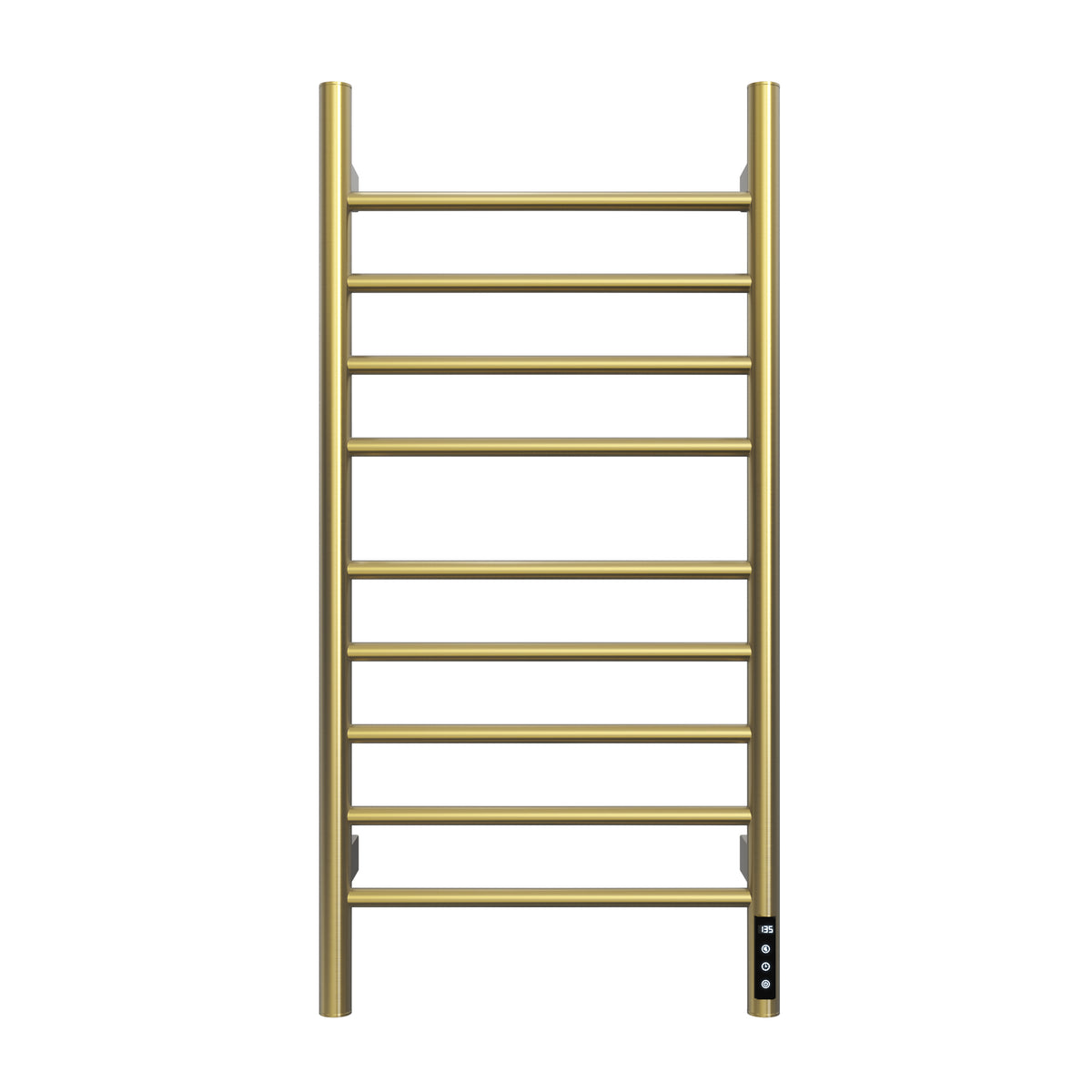 Brushed Gold Heated Towel Rack for Bathroom,Wall Mounted with Intelligent Touch Screen Timer, 9-Bar Towel Warmer, 304 Stainless Steel Polished, Plug-in/Hard-Wired