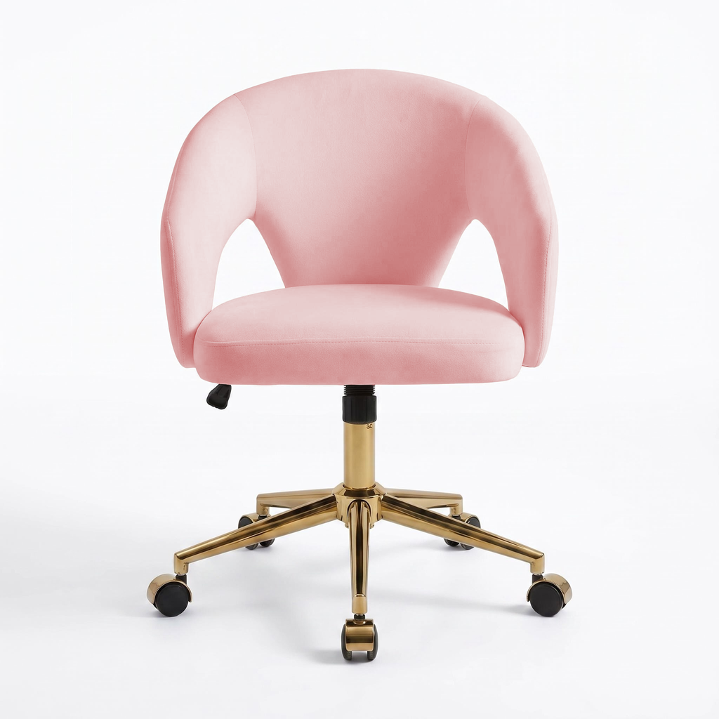 TY Ergonomic Office Chair, Pink Velvet Adjustable Swivel Chair with Lumbar Support, Comfortable for Home and Bedroom Use