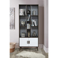 75' Faux Wood Bookshelves with 10 Open Shelves, 1 Cabinet Bookcase, Walnut/White