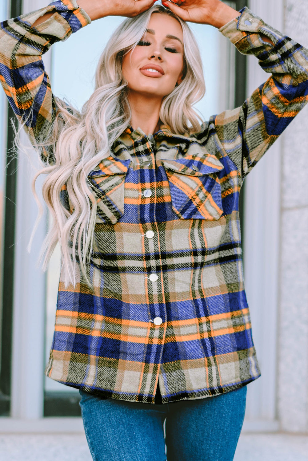 Wholesale Brown Plaid Button Up Long Sleeve Flannel Shacket - Eloy Royal