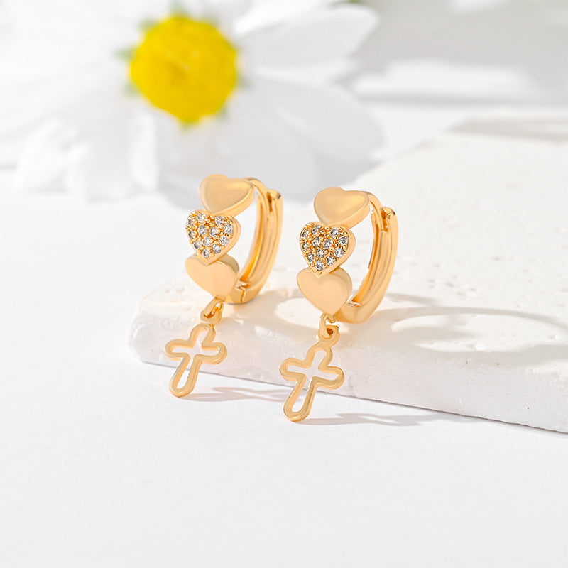 Popular Multi-style Design Gold-plated Ornament Cross Earrings