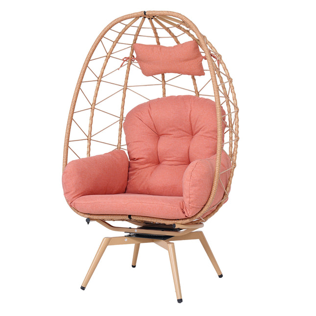 Oversized 360° Swivel Rattan Egg Chair Wicker Indoor Outdoor Patio Lounge Chair with Removable Thick Cushions