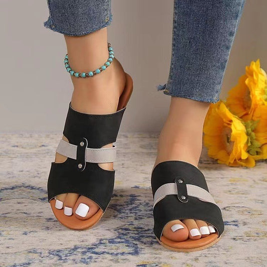 New Fish Mouth Sandals With Belt Buckle Design Summer Beach Shoes For Women Fashion Casual Low Heel Flat Slides Slippers - Eloy Royal