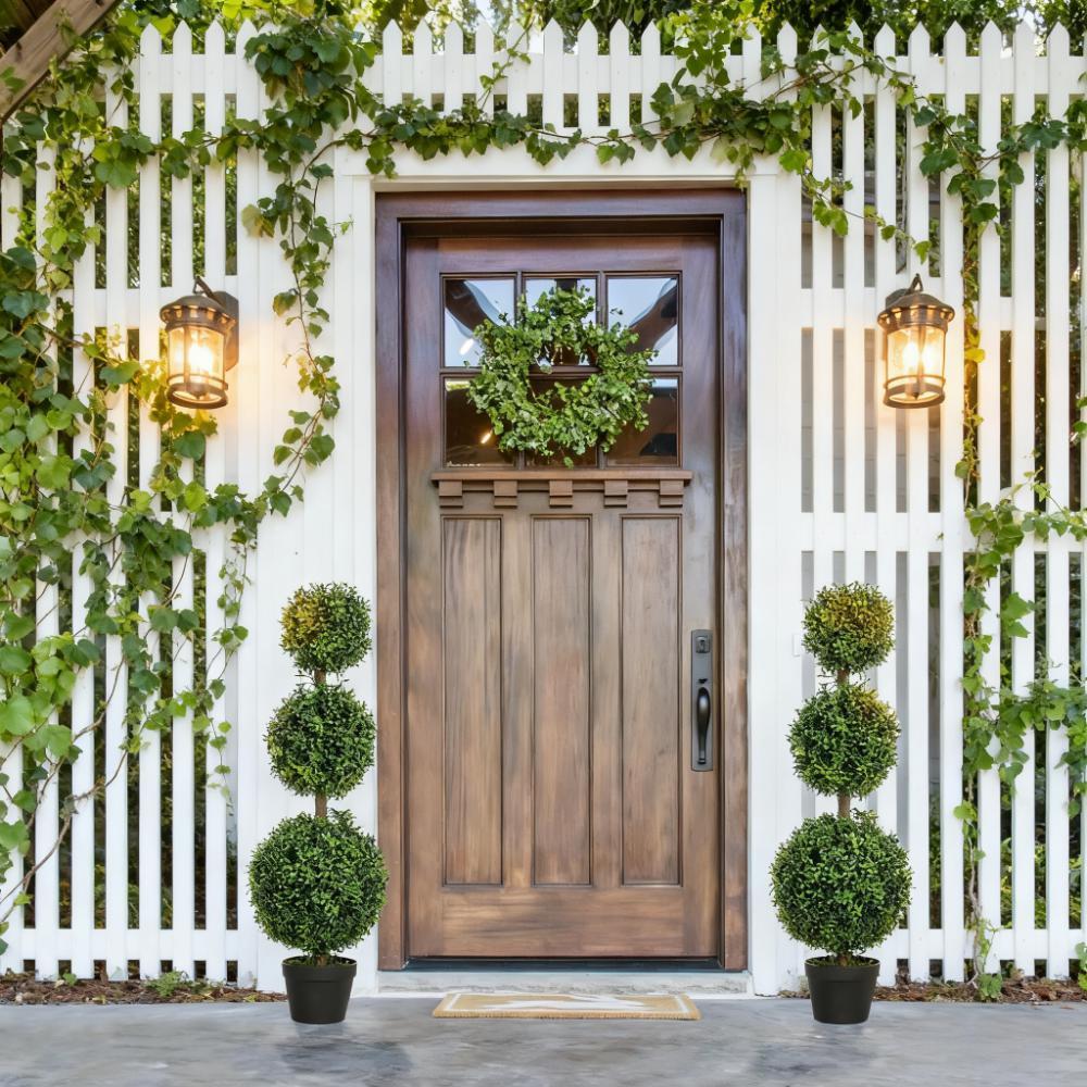 2 pcs/set. Artificial Ball Boxwood Topiary Trees, Fake Plants in Pot