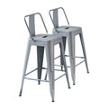 Modern Light Weight Industrial Contemporary Rustic Vintage Costal Metal Barstools with Bucket Back and 4 Leg Design, Seat Bar Stools (Set of 2) (24' Seat, Distressed White)
