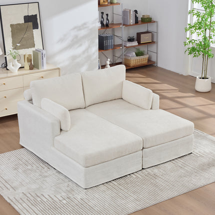 63.39' Wide Combination Sofa Bed With Cushions, Featuring Soft Chenille Upholstery, Sturdy Metal Legs, And Strong Load-Bearing Capacity. Suitable For Living Rooms, Bedrooms, And Apartments.IVORY