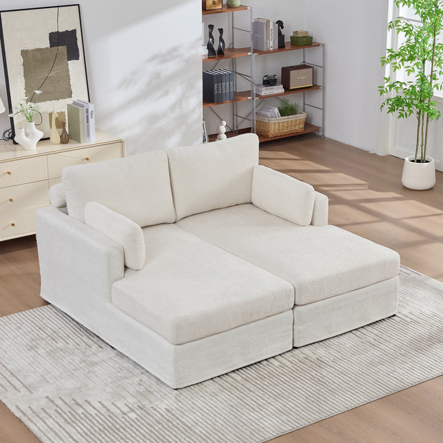 63.39' Wide Combination Sofa Bed With Cushions, Featuring Soft Chenille Upholstery, Sturdy Metal Legs, And Strong Load-Bearing Capacity. Suitable For Living Rooms, Bedrooms, And Apartments.IVORY