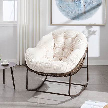 Outdoor Rattan Rocking Chair with Padded Cushion Rocker Recliner Chair Outdoor for