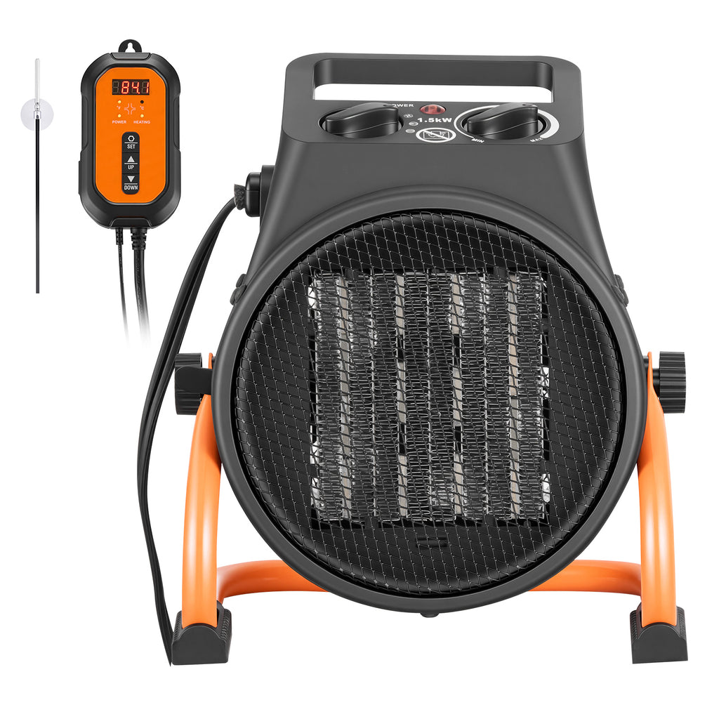 Greenhouse Heater, 1500W Electric PTC Space Heater with Thermostat, Fan, Low & High Heat Modes, 15° Adjustable Angle, Overheat Protection, for Grow Tent, Greenhouse, Flower Room, Home Office