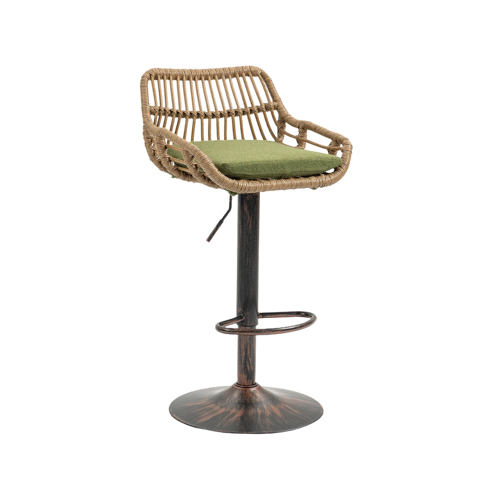 COOLMORE Modern Swivel Bar Stools Set of 2 with Adjustable Height and Footrest in Green Linen