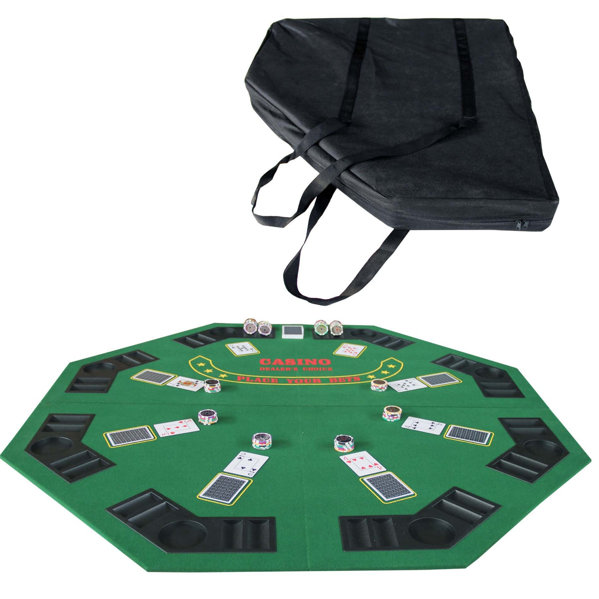 INO Design 48' Folding Poker Tabletop for 8-Player Texas Holdem Octagon Casino Game Portable Layout Mat Green