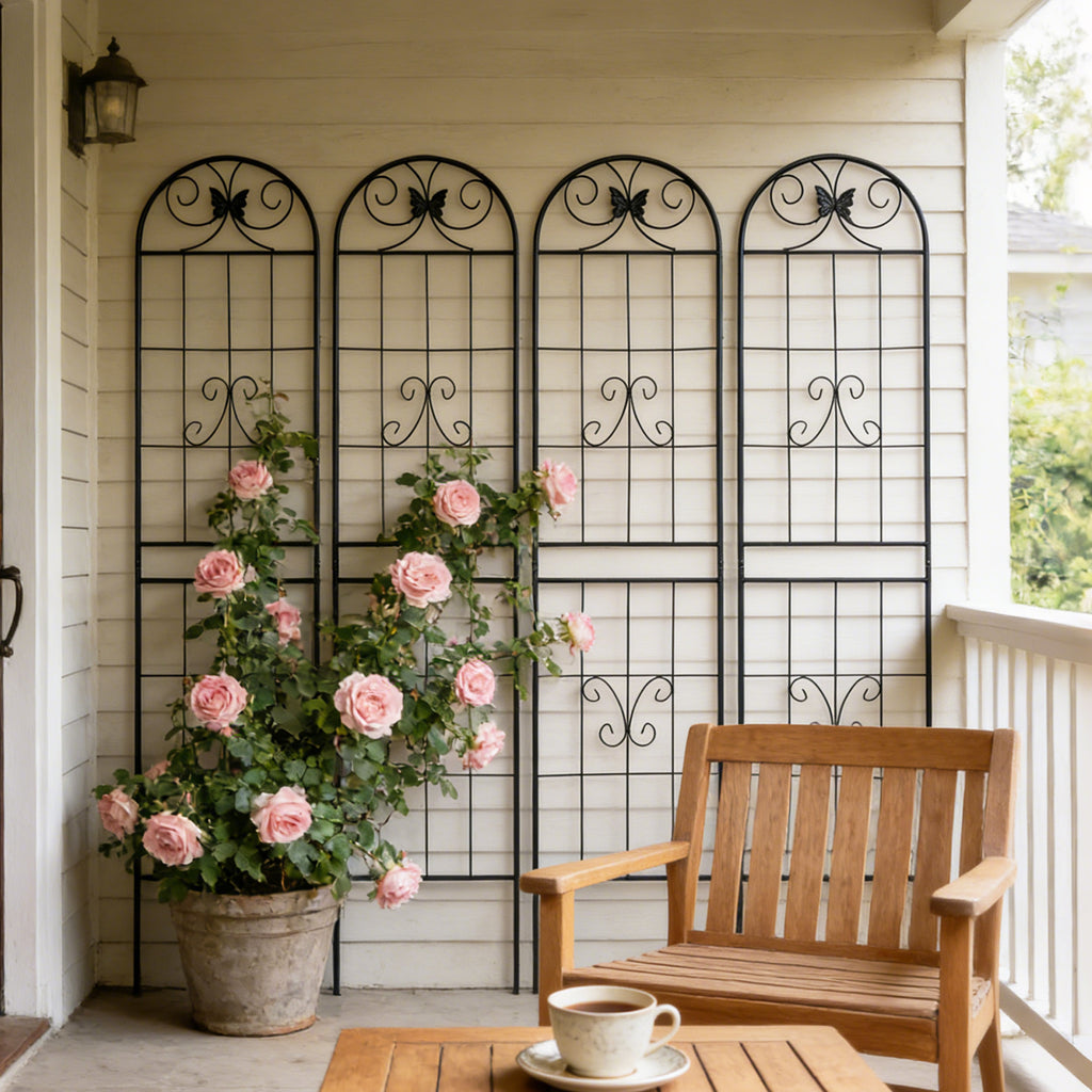 4 Pack Metal Garden Trellis 86.7' x 19.7' Rustproof Trellis for Climbing Plants Outdoor Flower Support Black