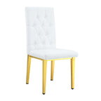 Elegant Vintage White Armless Dining Chairs Set with Grid Design and Gold Metal Legs.Set of 4.