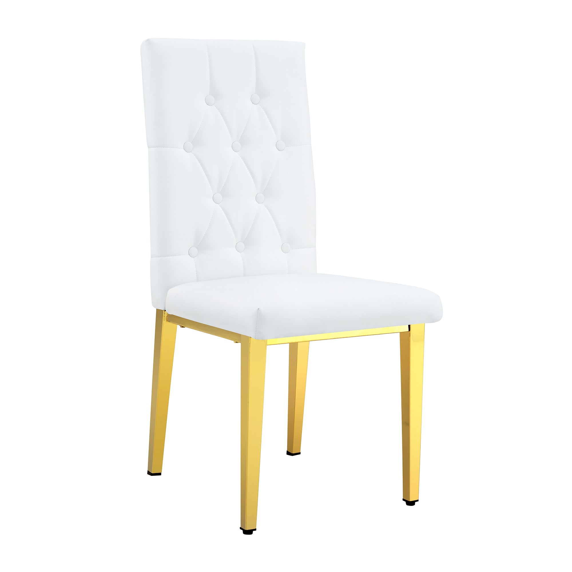 Elegant Vintage White Armless Dining Chairs Set with Grid Design and Gold Metal Legs.Set of 4.